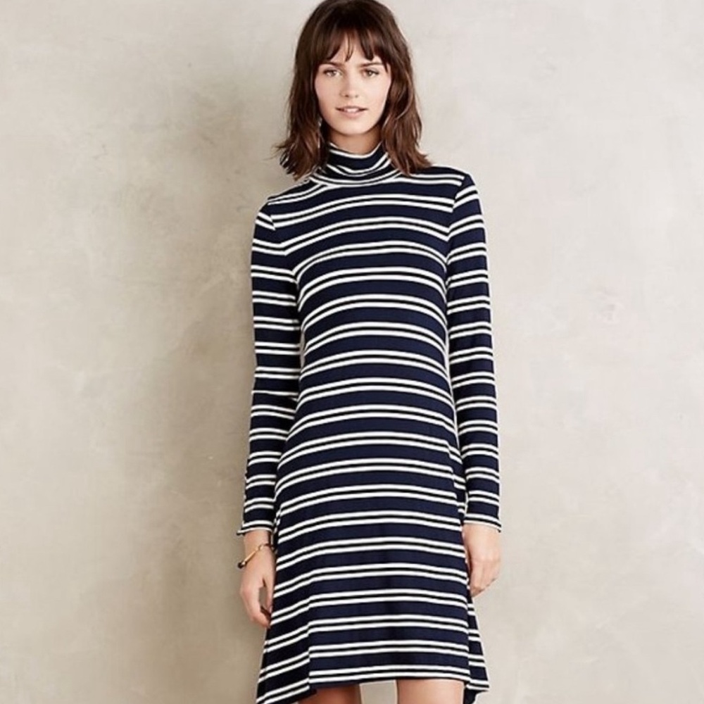 Maeve from Anthropologie - Navy Striped Turtleneck Swing Dress XS
